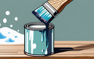 A paintbrush dipping into a can of water-based paint