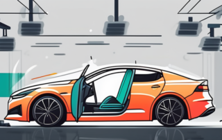 A car being transformed with vibrant paint