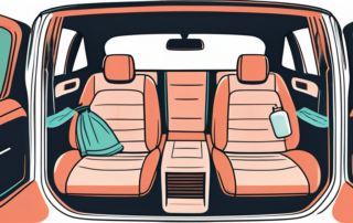 A car interior with cleaning tools like a vacuum