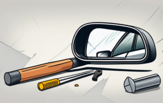 A broken car side mirror with a new mirror glass next to it