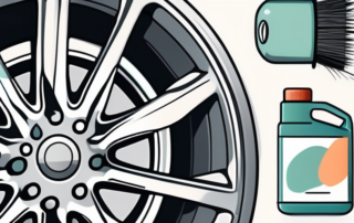 A car wheel with visible brake dust on it