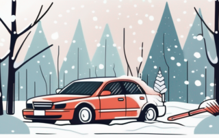 A car being cleaned during winter