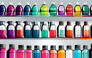 A variety of car paint cleaner bottles lined up on a glossy