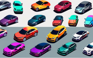 A variety of cars in different vibrant foil colors