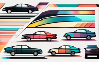 A variety of colorful and stylish decorative adhesive strips artistically arranged on a sleek car