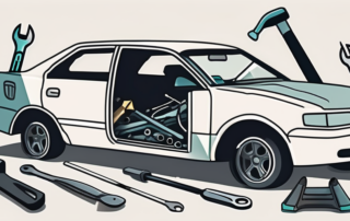 A car with a damaged bumper in the front