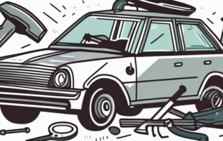 A car with visible hail damage on its roof and hood