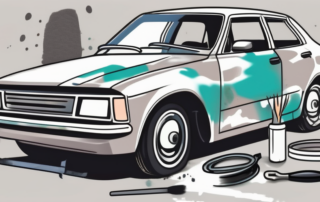 A car in the process of being spackled and painted