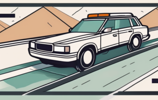 A car on a road with highlighted areas indicating the blind spots