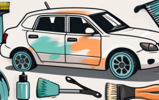A car cleaning kit with various tools such as brushes