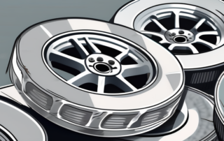 A set of damaged aluminum wheels with a toolkit nearby