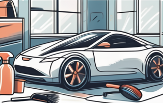 A variety of car cleaning tools like vacuum cleaner