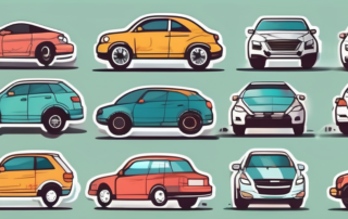 Various types of cars adorned with colorful and creative advertising stickers