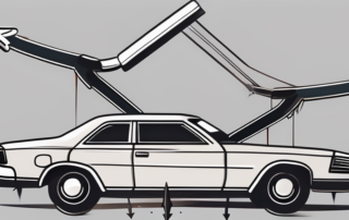 A damaged car with two arrows pointing from it