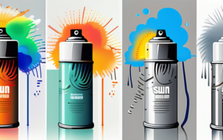 A spray paint can with vibrant colors emanating from it