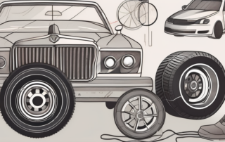 A variety of car parts like tires