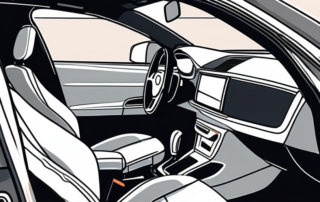 A car interior with cleaning tools like a vacuum cleaner