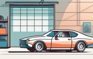A car in a garage with a magnifying glass hovering over it