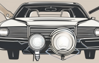 A car's headlight with a visible crack