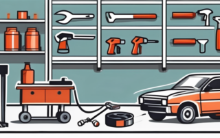 A variety of car body repair tools