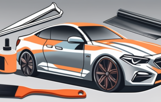 A variety of car wrapping tools such as a squeegee