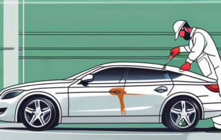 A car with a noticeable scratch being repaired with an auto touch-up paint pen