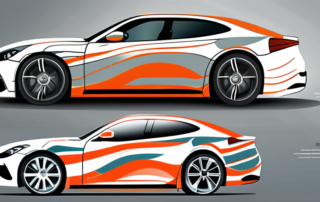 A car before and after a full wrap