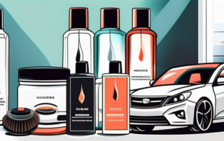 Various car polish products arranged on a table