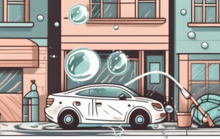 A car being washed on a street