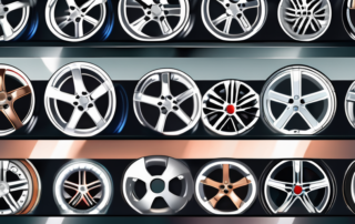 Various types of high-quality aluminum car wheels displayed in a row