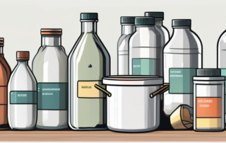 Various solution bottles with labels indicating they are for fats and paints