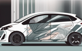 A car in the process of being wrapped with a vinyl film