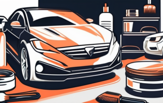 A variety of car polishing tools arranged neatly