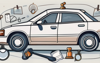 A used car with price tags hanging off it