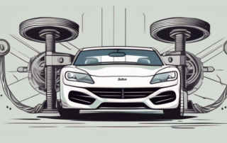 A car with its hood open revealing the suspension system