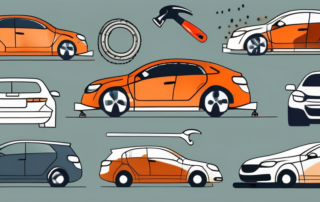 A car with small rust spots being treated with various tools and products