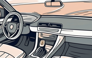A car dashboard with visible scratches and a set of cleaning tools nearby