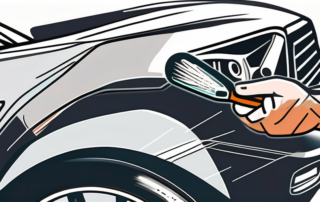 A car with deep scratches being repaired using various smart repair tools and techniques