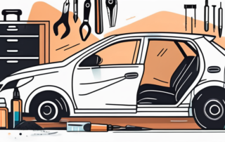 A car with visible scratches being repaired with a paint pen