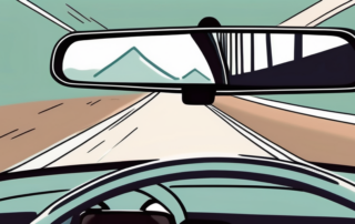 A car's rear view mirror showing another vehicle in the blind spot