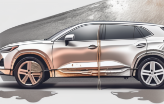 A car with half of its body covered in foil and the other half showing the original paint