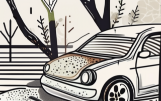 A car with spots of tree resin on its surface