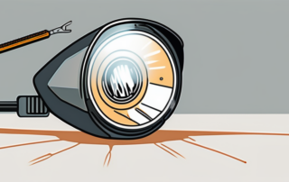 A car headlight with a visible crack