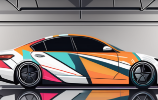 A car with half of it covered in vibrant