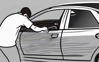 A car with a few scratches being repaired with a paint pen