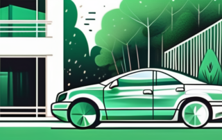 A car with gleaming surfaces and a bucket with cleaning tools nearby