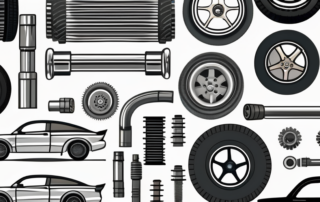 A variety of car parts like engine