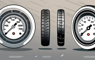 A car tire with a pressure gauge attached to it