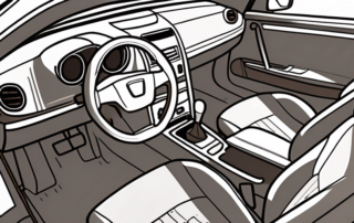 A car interior with various cleaning tools like vacuum