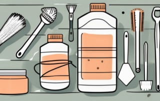 A homemade cleaning clay (reinigungsknete) with various cleaning tools on a diy workspace